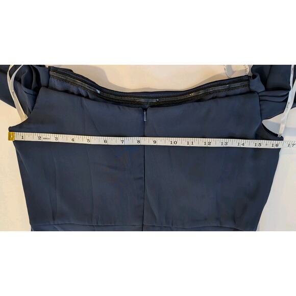 Dessy Group Thread Off The Shoulder Draped Neckline Maxi Dress Navy Size 10 - Picture 8 of 11